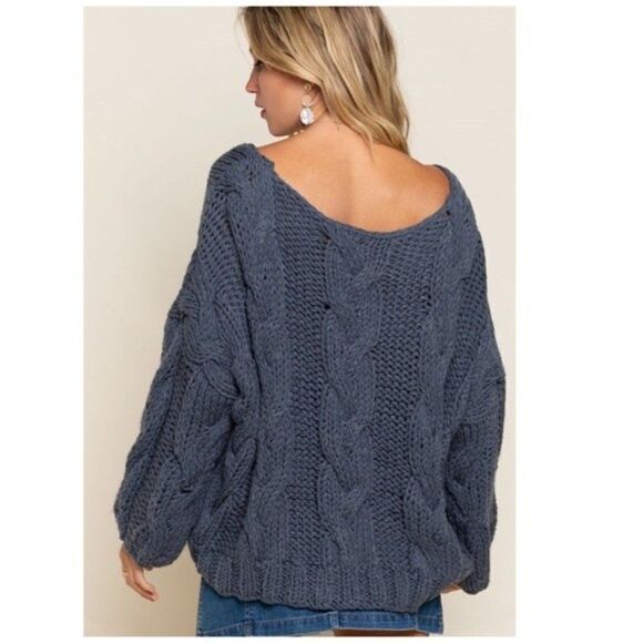 𝅺POL Soft Handmade Knit Sweater In Blue Grey - Picture 6 of 11